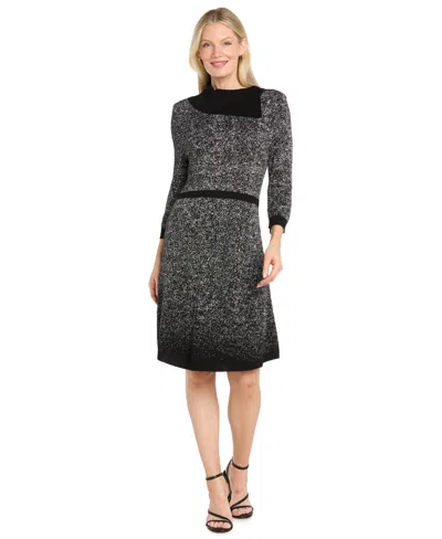 R & M Richards Women's Fit And Flare Metallic Ombre 3/4-sleeve Sweater Dress In Gray
