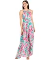 R & M Richards Plus Size Printed Overlay-skirt Maxi Dress In Jade,pink
