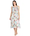 R & M Richards Petite Floral-print Ruffled Midi Dress In Gray