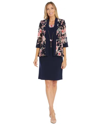 R & M Richards Women's Floral Printed Jacket And Necklace Dress Set In Multi