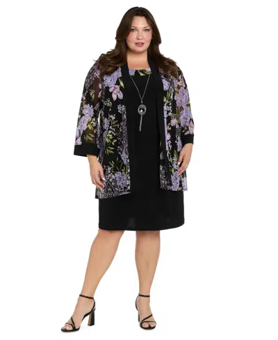 R & M Richards Plus Size 2-pc. Floral-print Jacket & Dress Set In Black