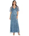 R & M Richards Women's Flutter-sleeve Sequin Gown In Blue