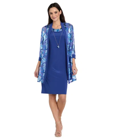 R & M Richards Women's Foil Printed Swing Jacket & Tank Dress, 2-piece Set In Blue