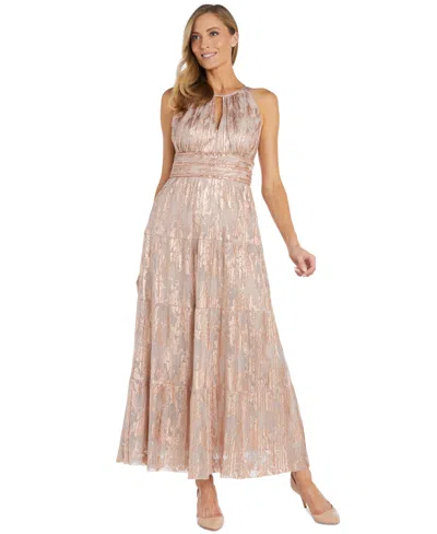 R & M Richards Women's Foil Printed Tiered Halter Dress In Multi