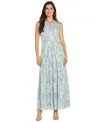 R & M Richards Women's Foil Printed Tiered Halter Dress In Sage,silver