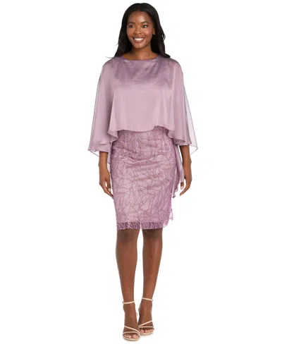 R & M Richards Plus Size Novelty Glitter Short Dress In Purple