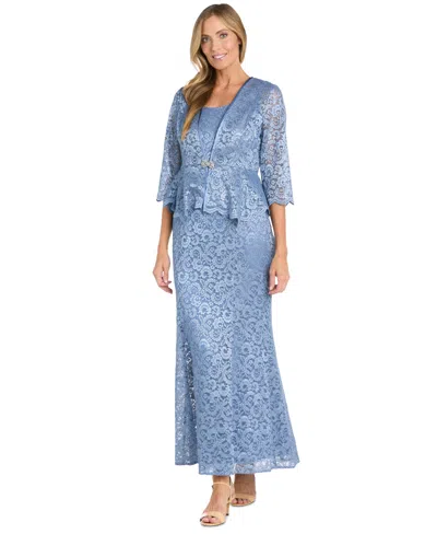 R & M Richards Women's Glitter Lace Gown & Jacket In Blue