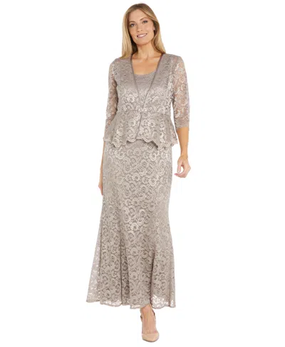 R & M Richards Women's Glitter Lace Gown & Jacket In Champagne