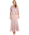 R & M Richards Petite 2-pc. Metallic-lace Gown & Jacket Set In Rose