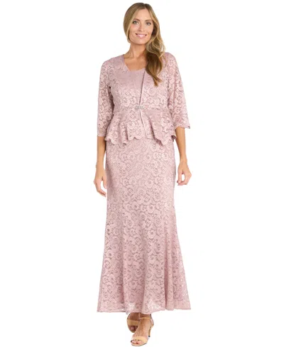 R & M RICHARDS WOMEN'S GLITTER LACE GOWN & JACKET