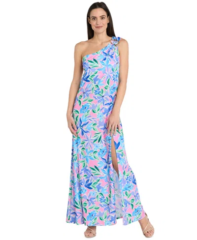 R & M Richards Women's Hardware-trim One-shoulder Maxi Dress
