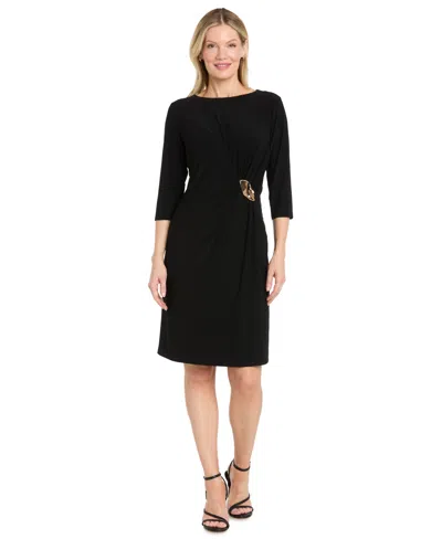 R & M Richards Women's Jersey Side-drape Hardware Dress In Black