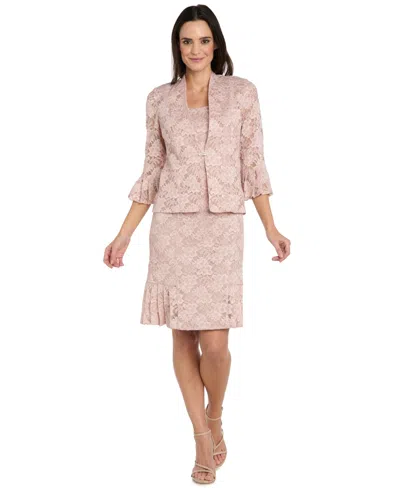 R & M Richards Women's Lace Pleat Hem Jacket Dress In Pink