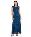 R & M Richards Women's Long Embellished Illusion-detail Lace Gown In Blue