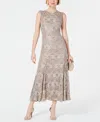 R & M Richards Sequined Lace Gown With Sheer Inserts - Petite In Merlot