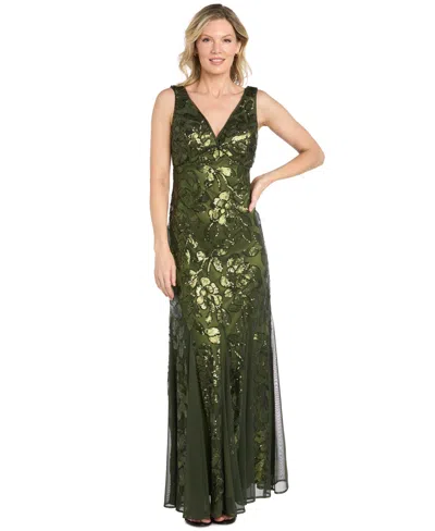R & M Richards Women's Long Floral Sequin Beaded Dress In Multi