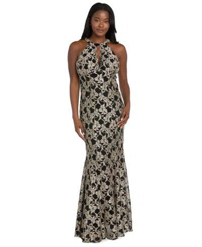 R & M Richards Women's Long Lace Scalloped Bodice Dress In Multi