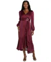 R & M Richards Women's Long-sleeve Faux Wrap Dress In Burgundy