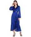 R & M Richards Women's Long-sleeve Faux Wrap Dress In Blue