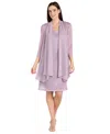R & M Richards Women's Metallic Crinkle 2-pc. Dress In Purple