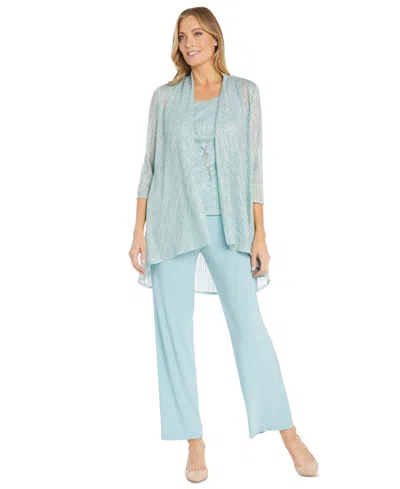 R & M Richards Women's Metallic Jacket, Necklace Top & Pants Set