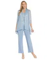R & M Richards Women's Metallic Jacket, Necklace Top & Pants Set