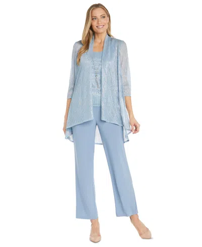 R & M Richards Women's Metallic Jacket, Necklace Top & Pants Set