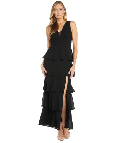 R & M Richards Women's Multi-tiered Side-slit Gown In Black