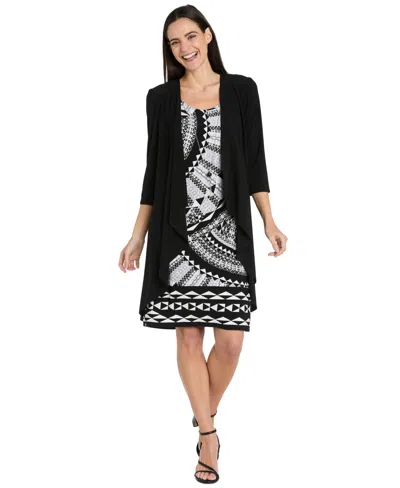 R & M Richards Women's Open-front Jacket And Necklace Dress Set In Black
