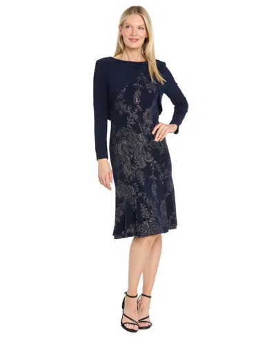 R & M Richards Women's Paisley Long-sleeve Knee-length Jacket Dress In Black
