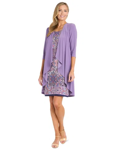 R & M Richards Women's Paisley-print Necklace Jacket & Dress In Lavendar