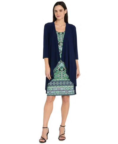 R & M Richards Women's Petite A-line Dress And Jacket Set In Blue