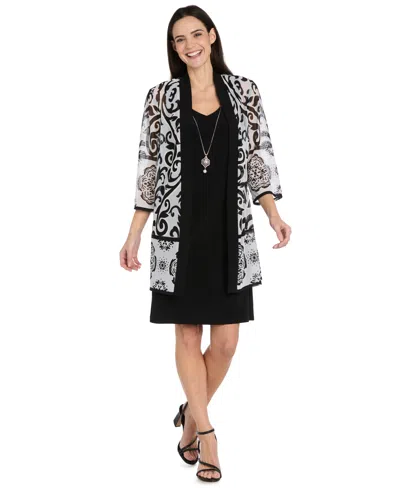 R & M Richards Women's Petite The Bianca V-neck 3/4-sleeve A-line Dress And Jacket, 2-piece Set In Black