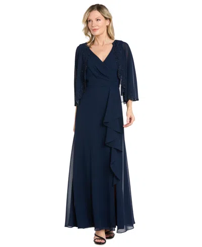 R & M Richards Women's Petite V-neck 3/4-sleeve Dress And Jacket, 2-piece Set In Blue