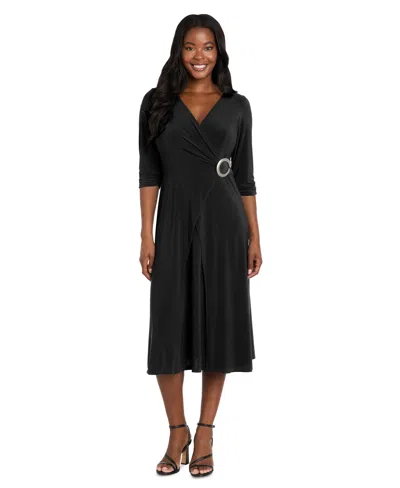 R & M Richards Women's Pleated Crochet Open Back Maxi Dress In Black