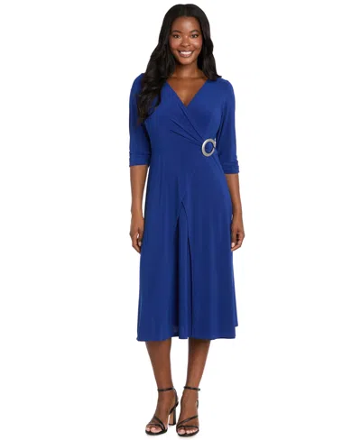 R & M Richards Women's Pleated Crochet Open Back Maxi Dress In Blue