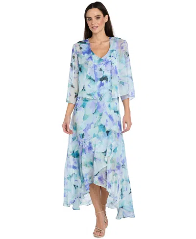 R & M Richards Women's Printed 3/4-length Sleeve Jacket And Maxi Dress, 2 Piece Set In Blue