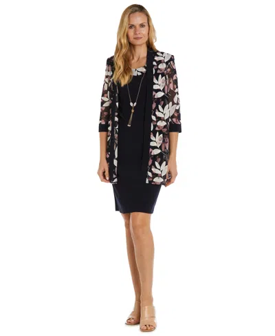 R & M Richards Women's Printed 3/4-sleeve Dress And Jacket, 2-piece Set In Multi