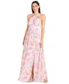 R & M Richards Women's Printed Chiffon Criss-cross Halter Maxi Dress In Ivory,blossom