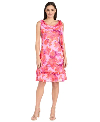 R & M Richards Women's Printed Drape-neck Sleeveless Dress