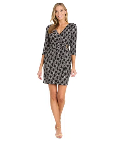 R & M Richards Women's Printed Faux-wrap Dress In Black,white