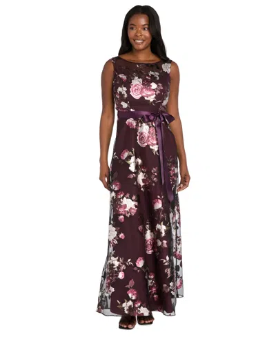 R & M Richards Women's Printed Foil Floral Boat Neck Gown In Multi