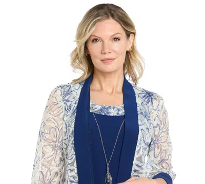 R & M Richards Women's Printed Jacket & Crewneck Dress, 2-piece Set In Blue