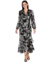 R & M Richards Women's Printed Ruffle Detail Maxi Dress In Black
