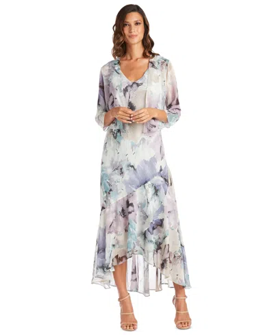R & M Richards Women's Printed Sleeveless Midi Dress & Cropped Jacket In Blue,lavender