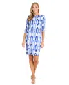 R & M Richards Petite Printed U-back 3/4-sleeve Dress In Blue,white
