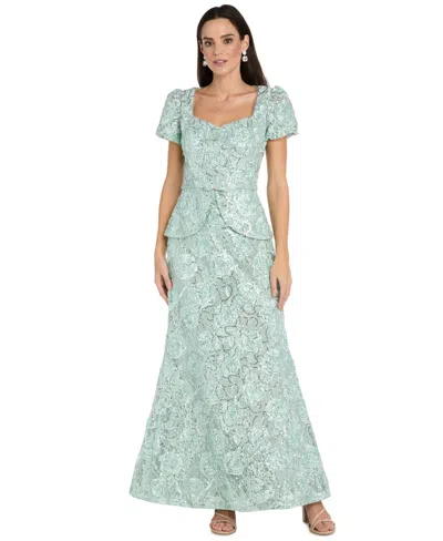 R & M Richards Women's Puff Sleeve Peplum Ball Gown In Green