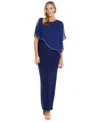R & M Richards Sheer Cape Long Evening Dress In Royal In Blue
