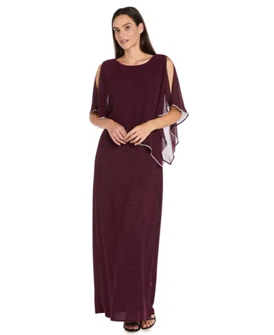 R & M Richards Women's Rhinestone Poncho Dress In Burgundy