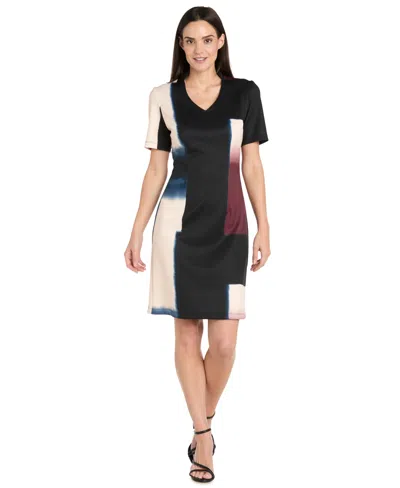 R & M Richards Women's Scuba Placement Colorblock Sheath Dress In Black